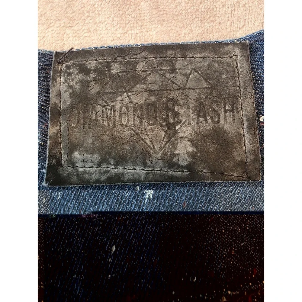 Diamond Stash Jeans Men's 40x32 Blue Paint Splatter Straight Leg Denim